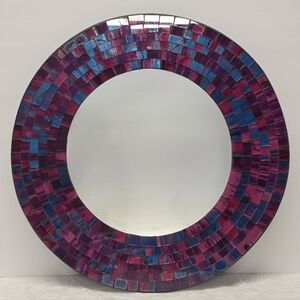 Vintage Glass Mosaic Wall Mirror Purple Blue Pink Handmade In Indonesia Art Deco
